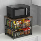 Double-Layer Microwave Stand with Drawers | Space-Saving Countertop Storage Rack
