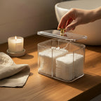 Ribbed Acrylic Cosmetic Organiser Box with Lid – Dustproof Storage for Cotton Pads & Swabs