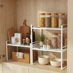 Expandable Metal Cabinet Shelf Rack – Double-Tier Kitchen & Home Organiser