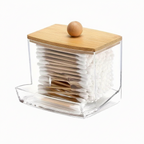 Square Clear Acrylic Cotton Swab Dispenser Jar with Bamboo Lid