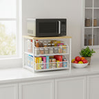 Double-Layer Microwave Stand with Drawers | Space-Saving Countertop Storage Rack